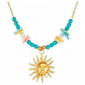 Sun Pendant Beaded Necklace 18k Gold Plated
